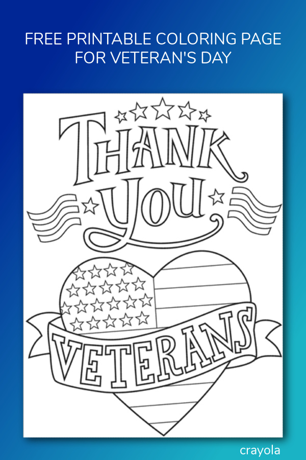 Free printable coloring page to thank a veteran on Veteran's Day via Crayola