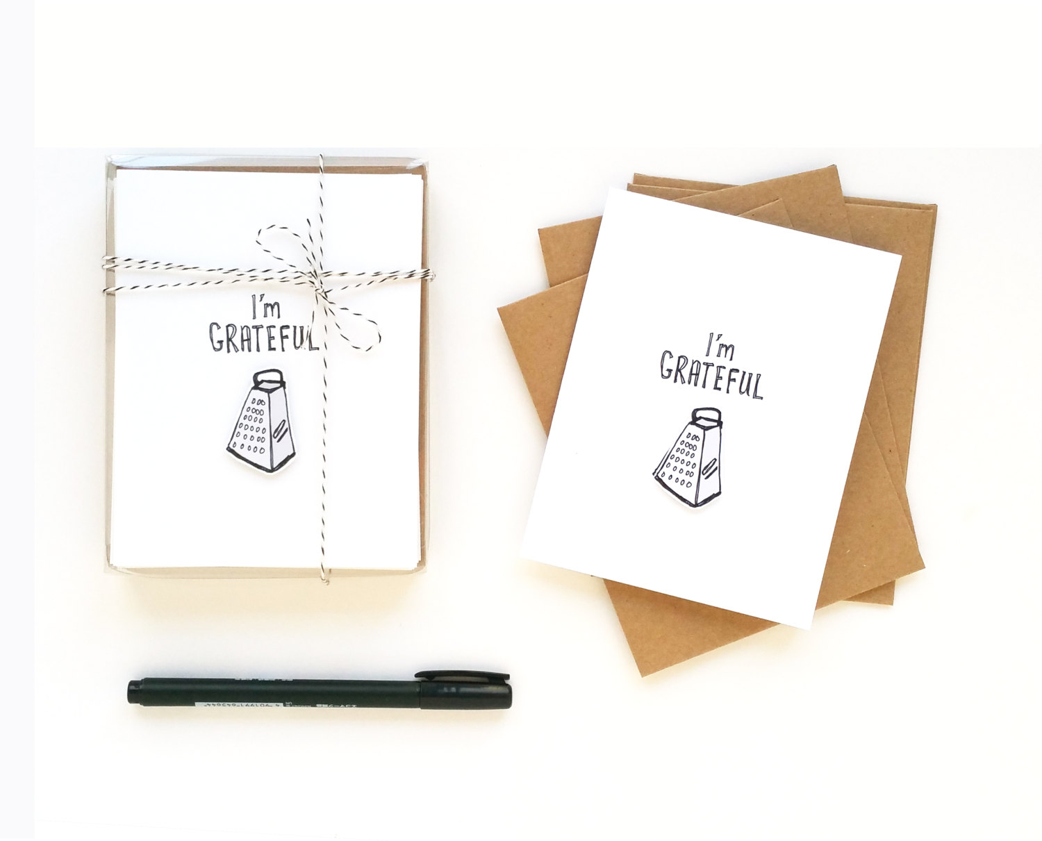 The "I'm Grateful" thank you cards from Yellow Daisy Paper Company are very punny.
