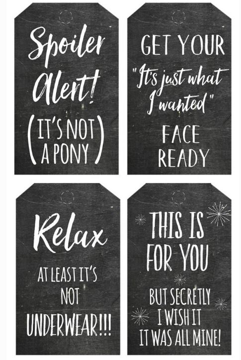 These Honest Christmas printable gift tags from Bunny Peculiar are funny and festive.