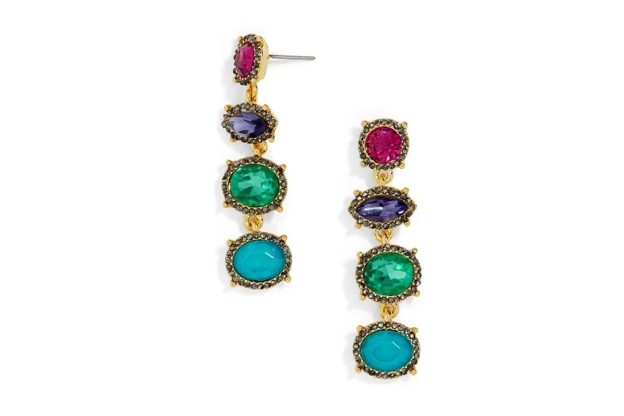 Looking for fab statement jewelry for holiday parties that's under $50? We love these jewel-toned drop earrings from Bauble Bar.