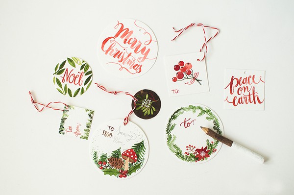 We love these watercolor Christmas printable gift tags from artist Oana Befort at HelloBee. 