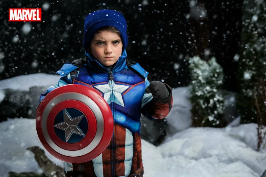 Fight evil (and frostbite) with these cool superhero snowsuits.