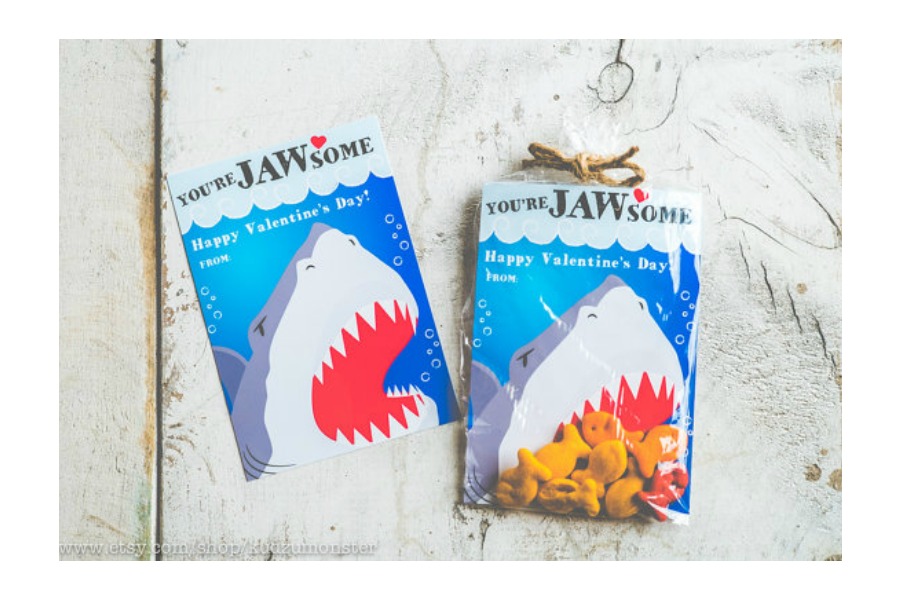 Printable Valentines Tags for Friends, Cute Fish Cracker Valentine