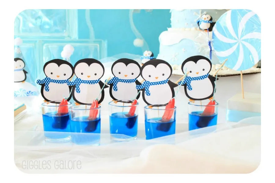 Winter birthday party themes: Have a penguin party and serve ice blue Jell-o like these from Giggle Galore.