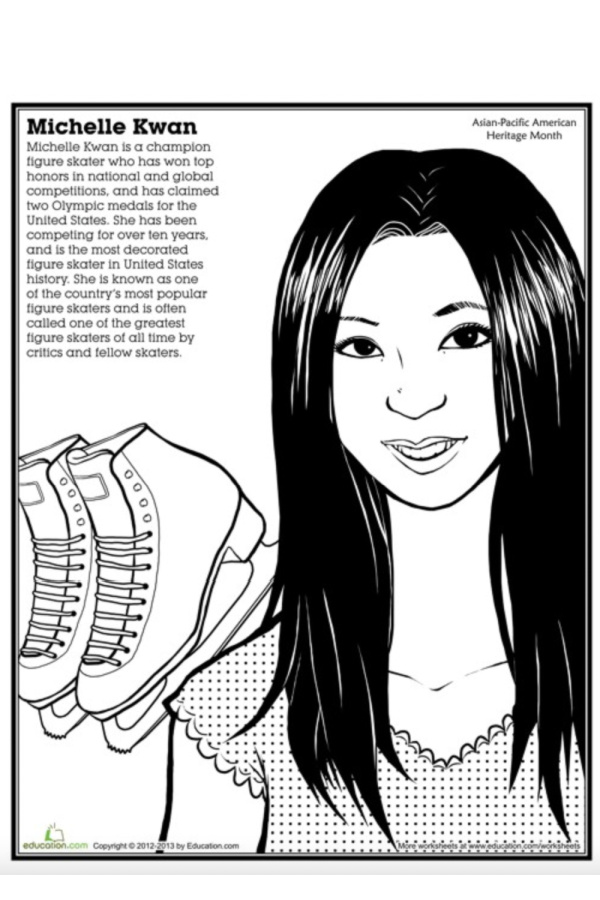 Free Women's History Month coloring pages: Michelle Kwan