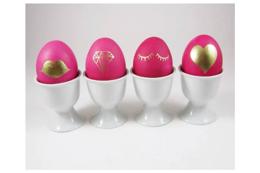 Colorful Easter egg decoration ideas, like this gold-painted Easter egg project at Gold Standard Workshop.