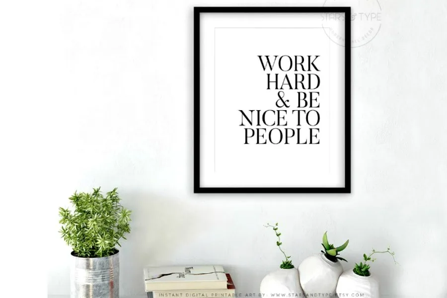 Inspirational art prints for grads: Work Hard and be Nice to People Print | Stars and Type