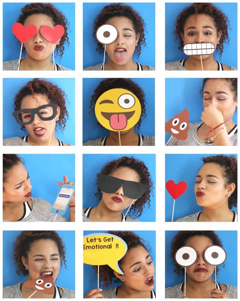 Printable emoji photo booth props for parties! Via Simply Made by Sam