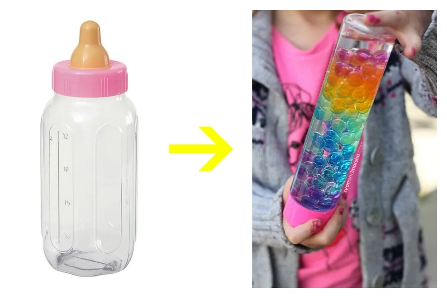 Smart mom hacks for old baby gear | turn bottles into sensory jars with this tutorial at Ryan and Marsha