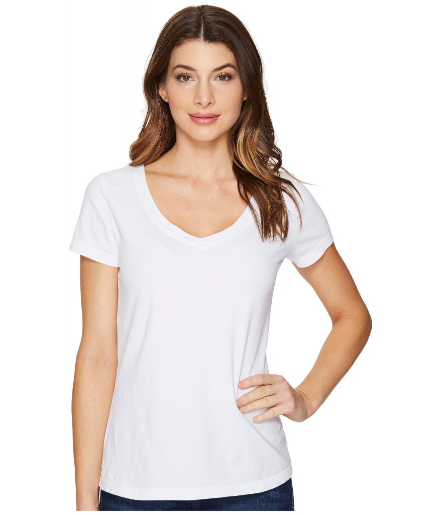Best white t-shirts for women: We love the Three Dots classic v-neck for a heavier fabric with more coverage | mompicksprod.wpengine.com