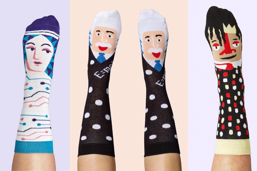 Awesome socks that pay homage (or is it toe-mage?) to pioneers of STEM and art.