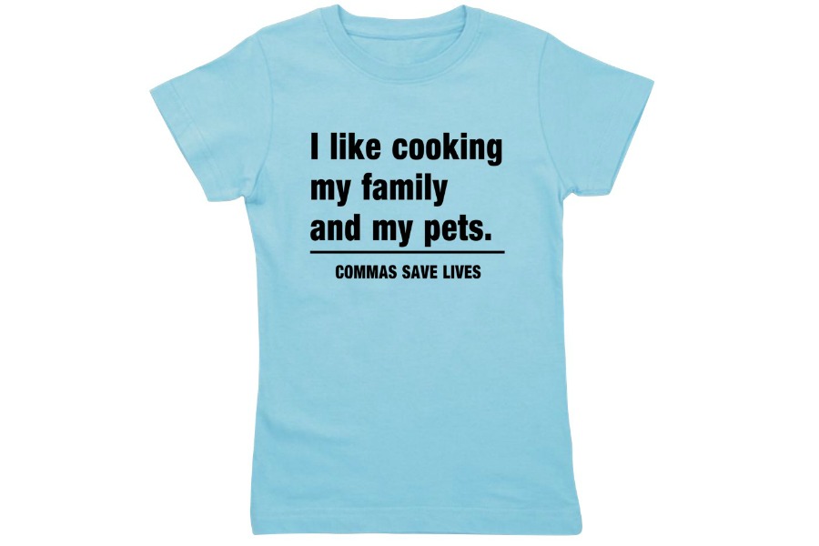 Commas save lives: One of the most hilarious kids tees weve seen to promote a love of learning and the importance of punctuation!) | cool mom picks