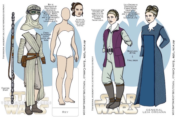 Free printable paper dolls: Star Wars Paper Dolls by Pop Culture Looking Land by Elena Carillo
