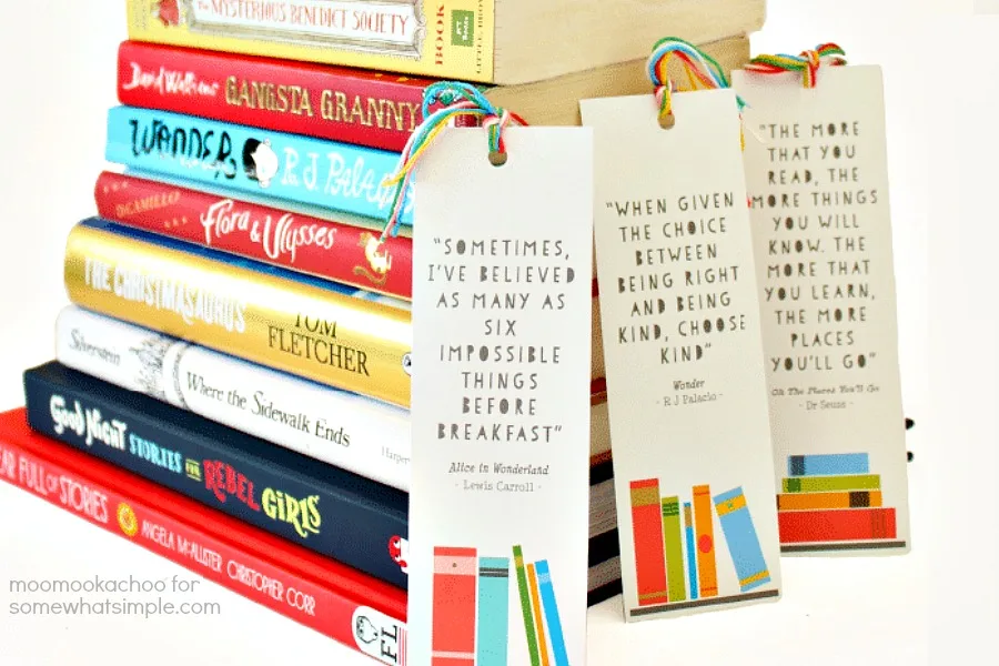 Free printable children's book quote bookmarks at Somewhat Simple: Wonder, Seuss, Alice in Wonderland