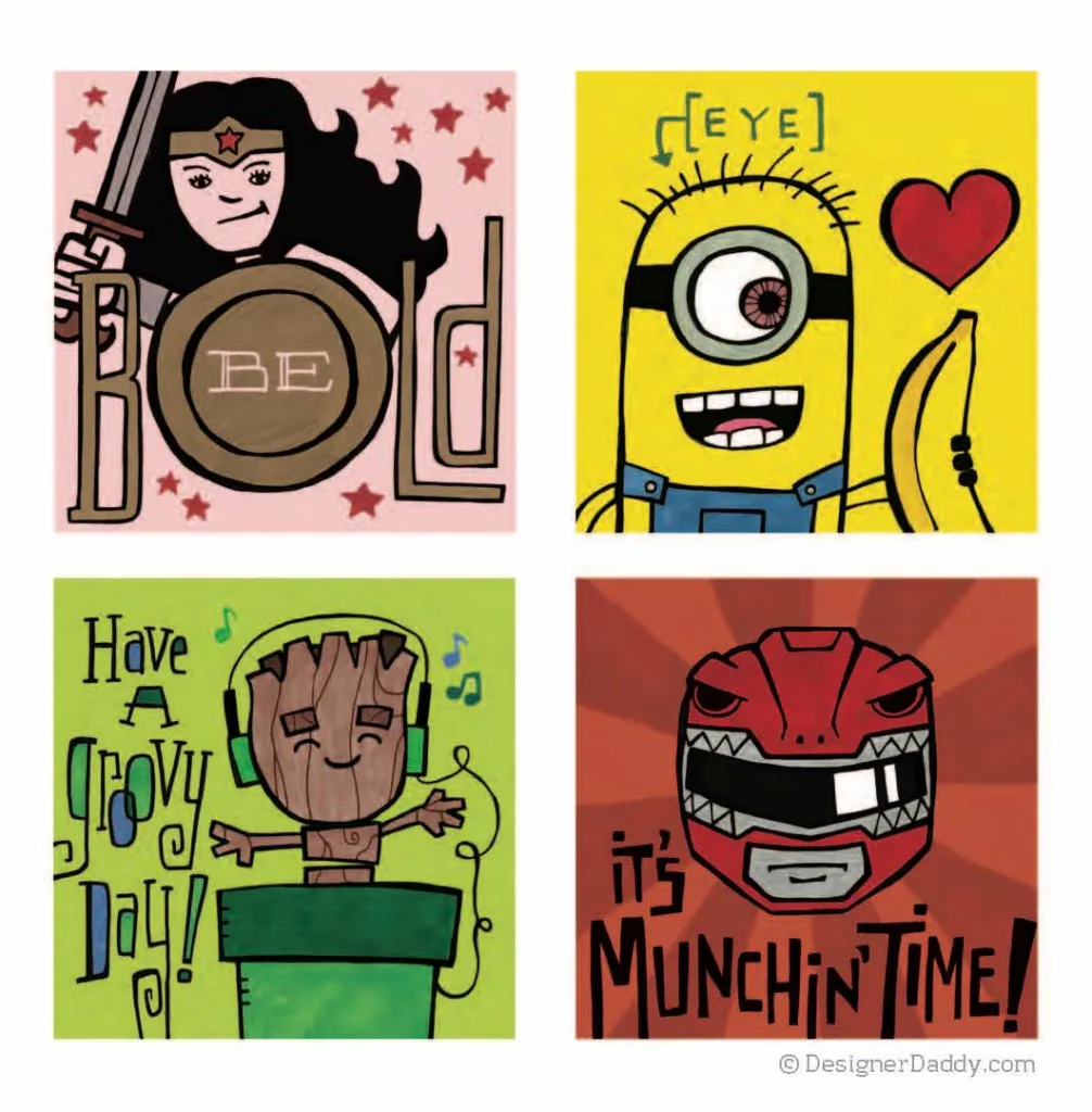 Printable lunch notes from Designer Daddy: in full color, or color-your-own | mompicksprod.wpengine.com