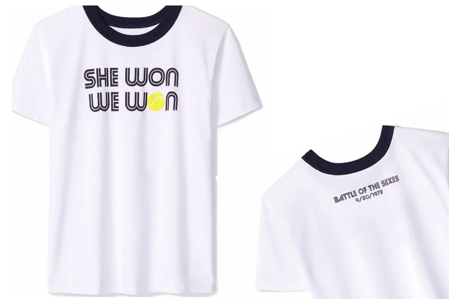 Tory Burch's limited edition "Battle of the Sexes" tee commemorating Billie Jean King's historic trouncing of Bobby Riggs in 1973 | coolmompicks.com