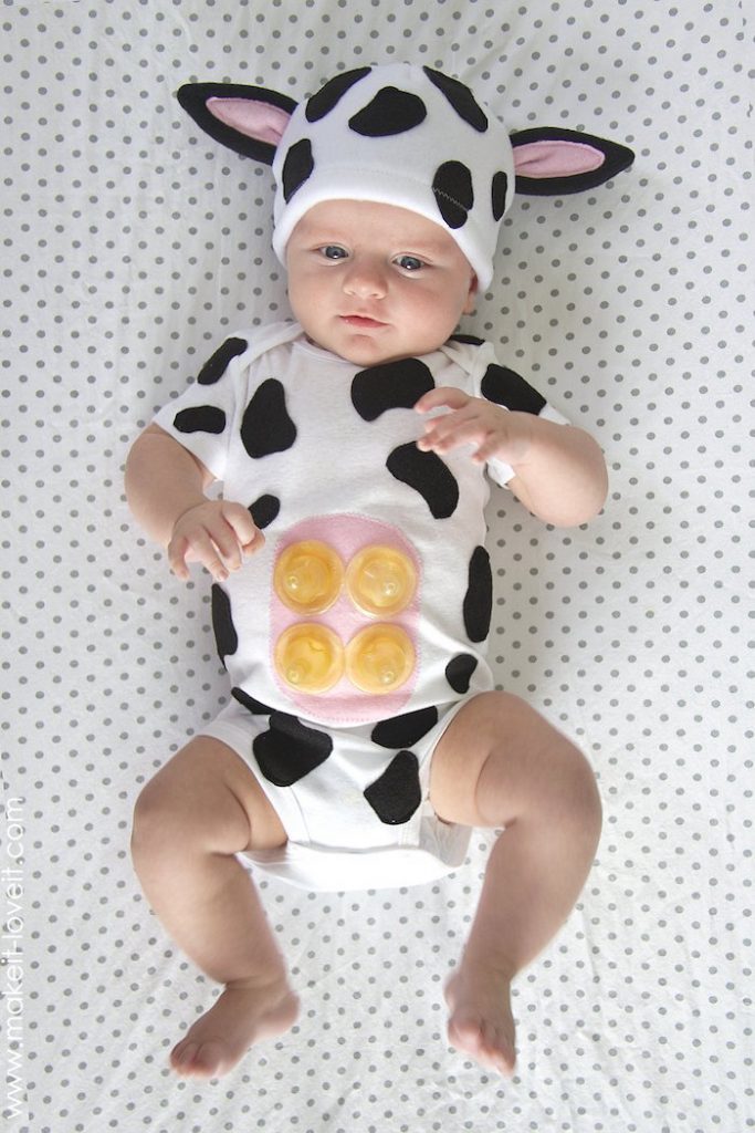 Baby Halloween costumes from onesies: Baby Cow Costume DIY by Make It & Love It