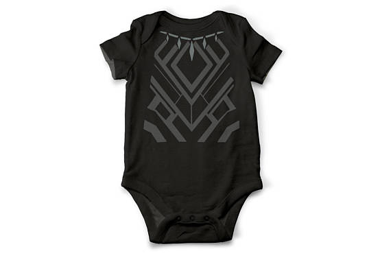 Black Panther costume baby onesie from DeepDiveThreads on Etsy 