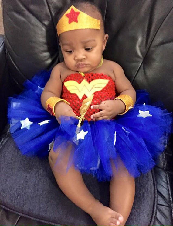 Pop culture baby costumes: Wonder Woman inspired costume from AngelinaRoseInspired on Etsy