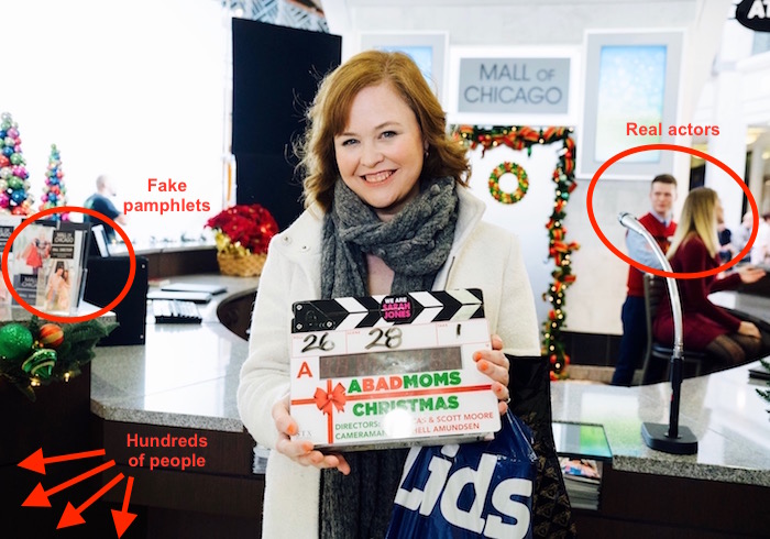 A Bad Moms Christmas: Onset as an extra, with a handy infographic