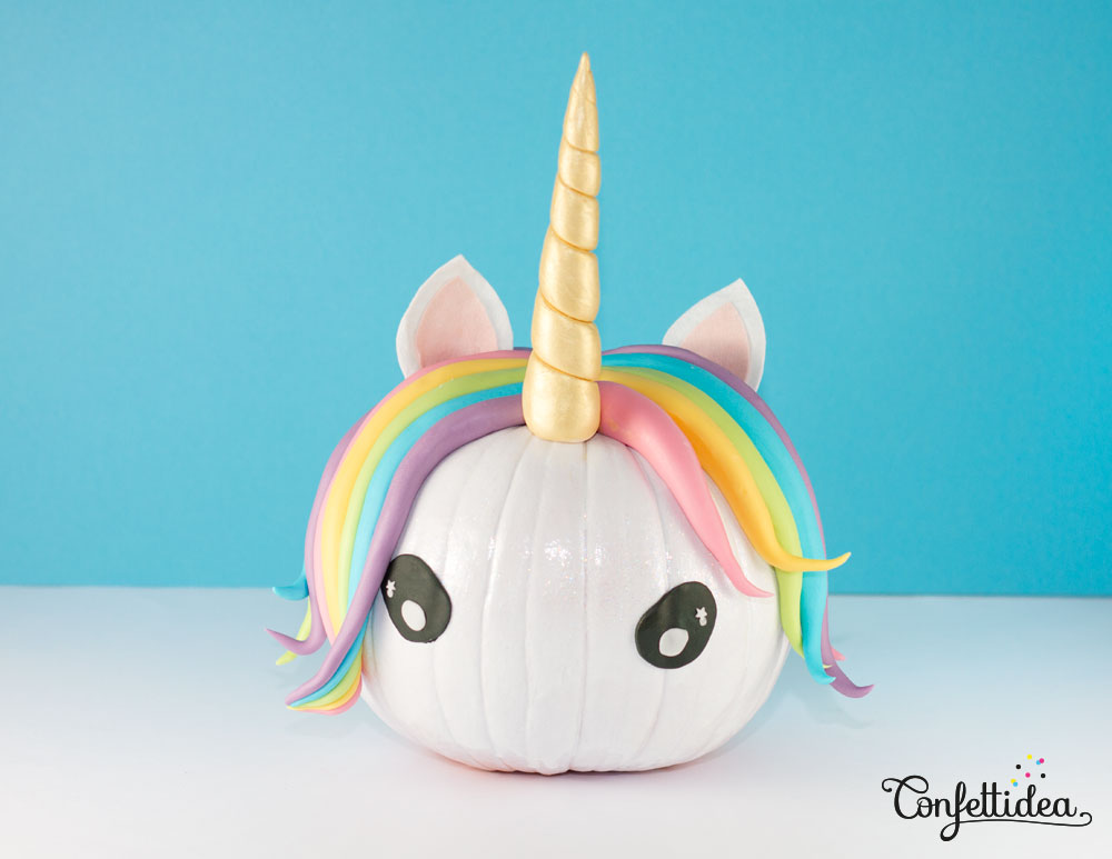 Unicorn rainbow pumpkin DIY from Confetti Idea
