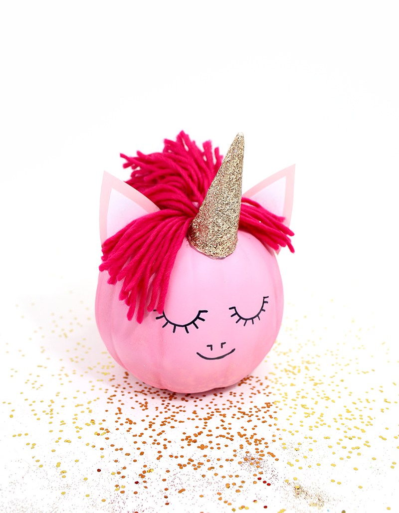 Last-minute Halloween help guide: DIY yarn hair unicorn pumpkin from Lines Across