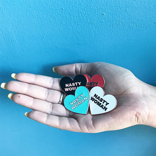 Cool feminist gifts: Nasty woman enamel pins supporting Planned Parenthood
