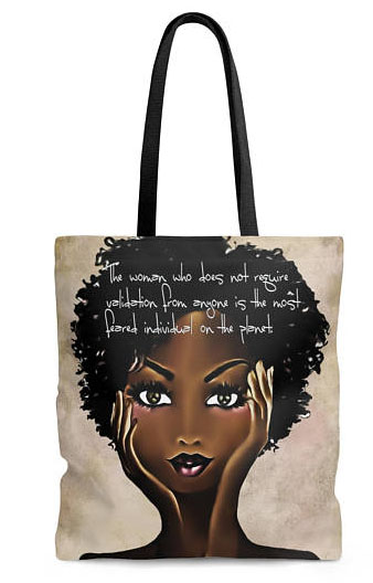 Cool feminist gifts supporting women-owned shops: No validation required tote by Sugar Lump Creations