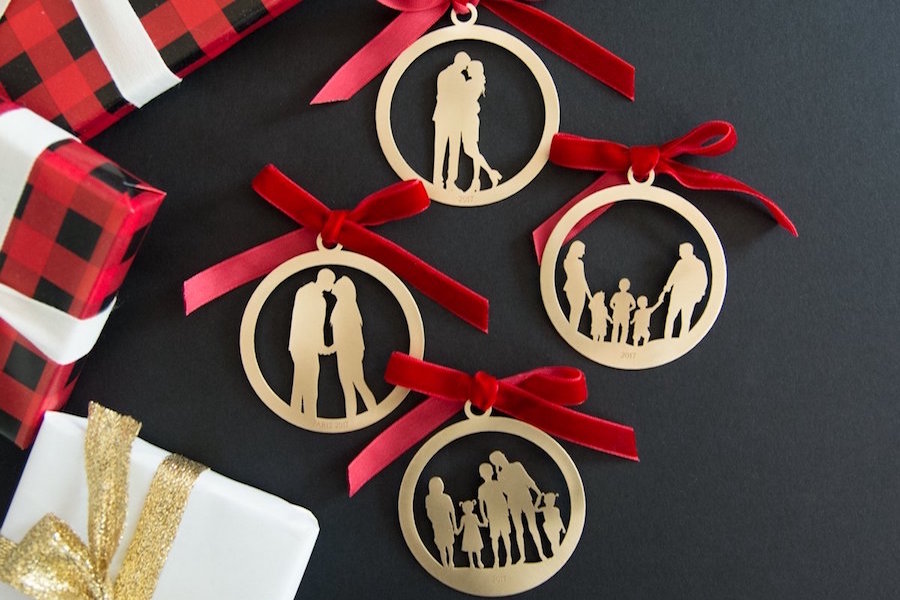 Personalized keepsake gift idea: Full body silhouette ornaments in sterling or gold-fill from Le Papier Studio