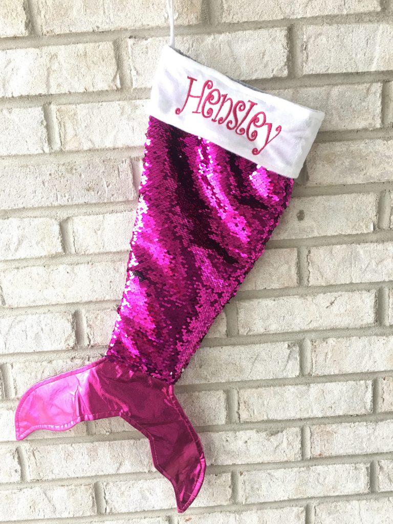 Personalized mermaid Christmas stockings via On the Beach Boutique on Etsy | mompicksprod.wpengine.com
