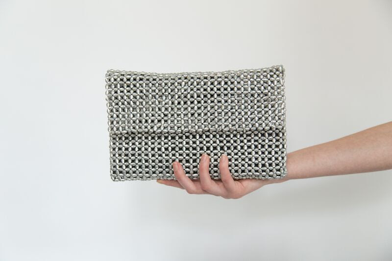 Silver beaded clutch bag from to the market