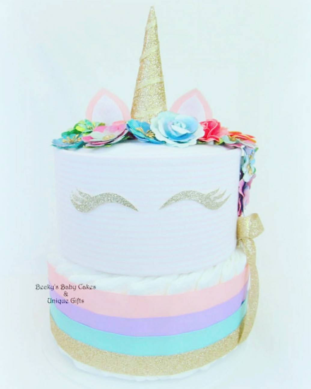 Cool diaper cakes: Unicorn diaper cake | Becky's Baby Cakes