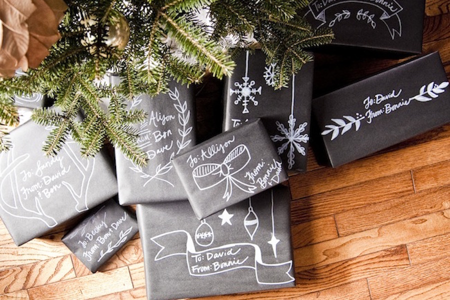 Creative holiday gift wrapping ideas: Chalkboard Wrapping Paper by Going Home to Roost