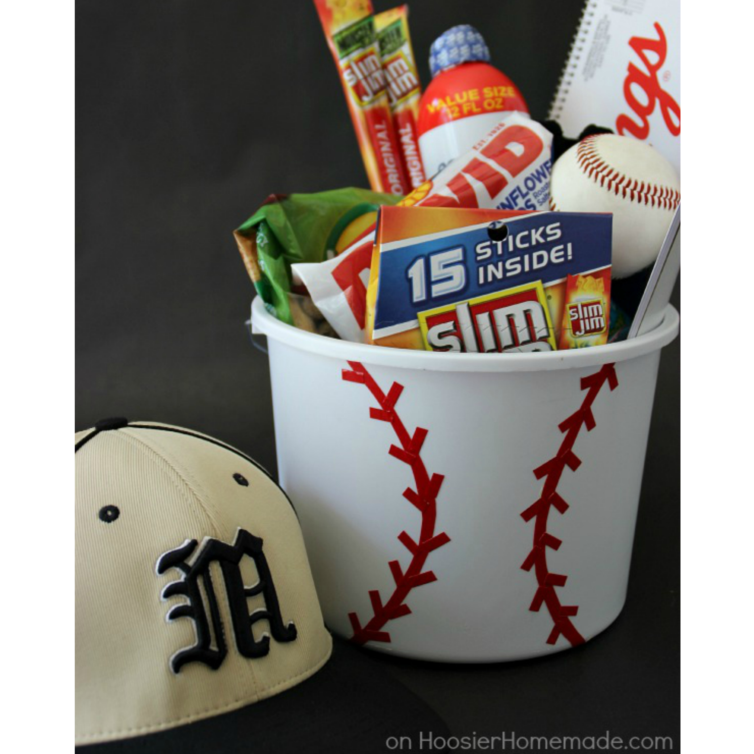 How to make gift cards more special: Create a DIY sports themed gift card bucket like this one from Hoosier Homemade.