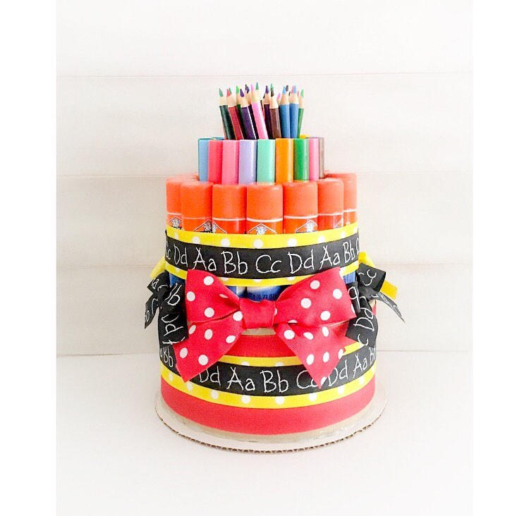 Practical holiday gifts for teachers: A school supply cake