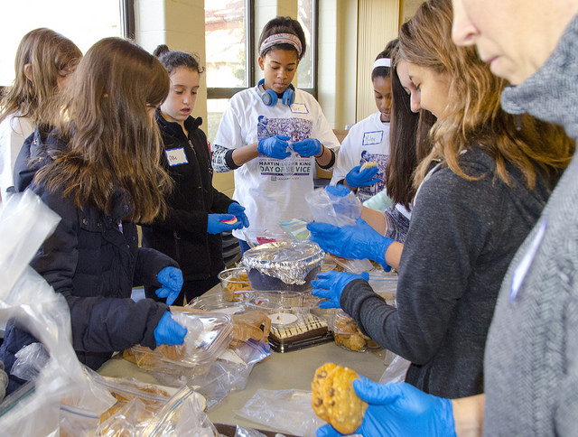 Martin Luther King Jr. Day service ideas: Kids can get involved with food service, as these students from Friends' Central School did last year