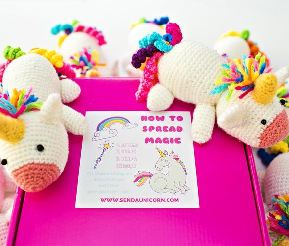 Send a Unicorn Boxes: Handmade crocheted unicorns, unicorn cookies and marshmallows, or unicorn mugs