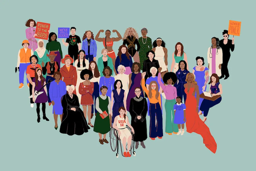Artist Shyama Golden's print or shareable digital image honors the Women's March with a design honoring dozens of American women whose shoulders we stand on | Cool Mom Picks