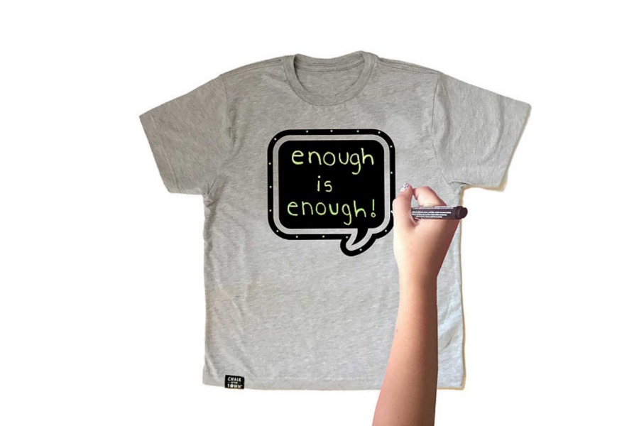 Chalk of the Town "speak" up chalkboard tee lets kids express themselves in all kinds of ways. And they're currently supporting March for Our Lives.