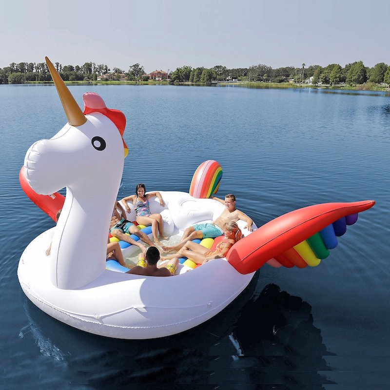 Giant pool float collection includes this rainbow unicorn and holds 6 people!