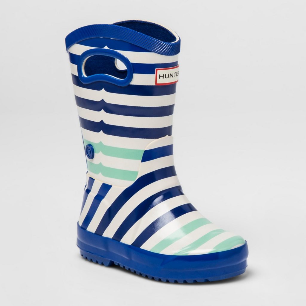 Hunterfor Target striped toddler rain boot for $25 in blue or pink