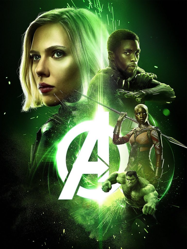 Avengers: Infinity War poster featuring Black Widow, Black Panther, Okoye and Hulk