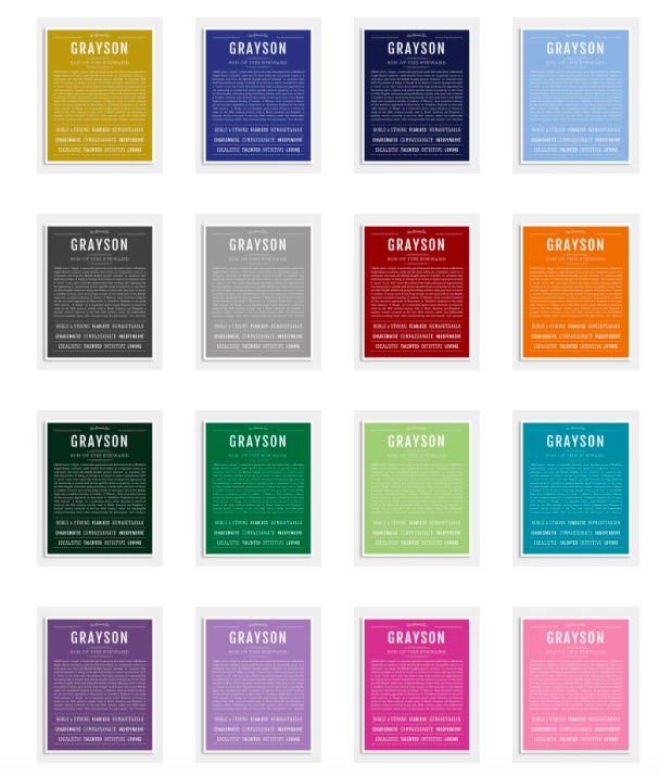 Custom name meaning posters in a variety of colors