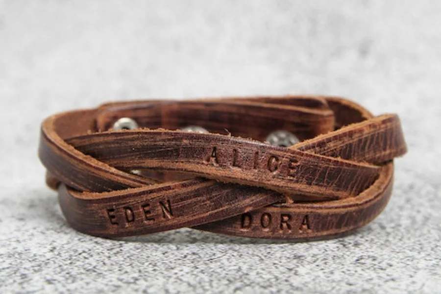 A cool custom leather wrap band for the rock n roll dad on Father's Day