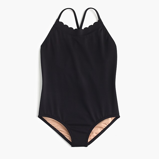 Girls black scalloped swimsuit one-piece from J Crew