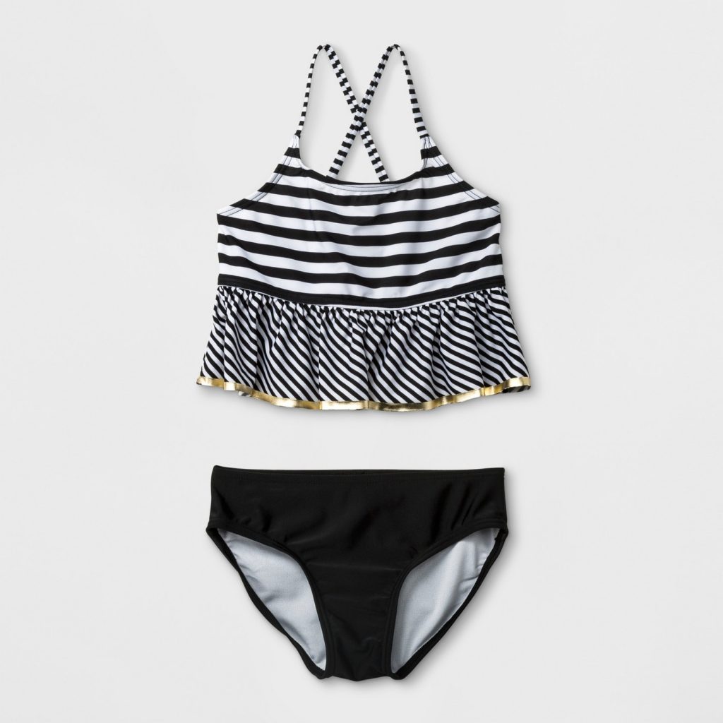 Girls black and white tankini with gold accent stripe from Cat & Jack for Target