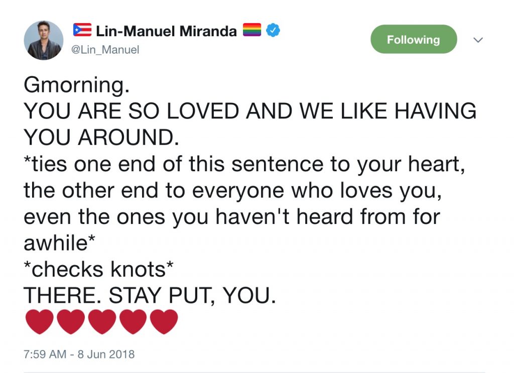 About suicide: LIn-Manuel Miranda always has the perfect words, every time