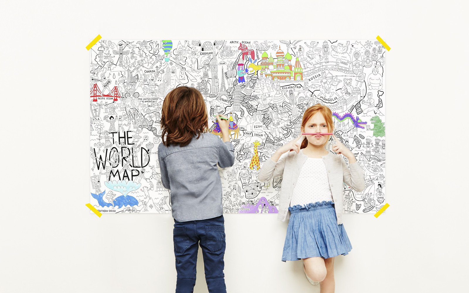 Screen-free activities for kids: A world map coloring poster