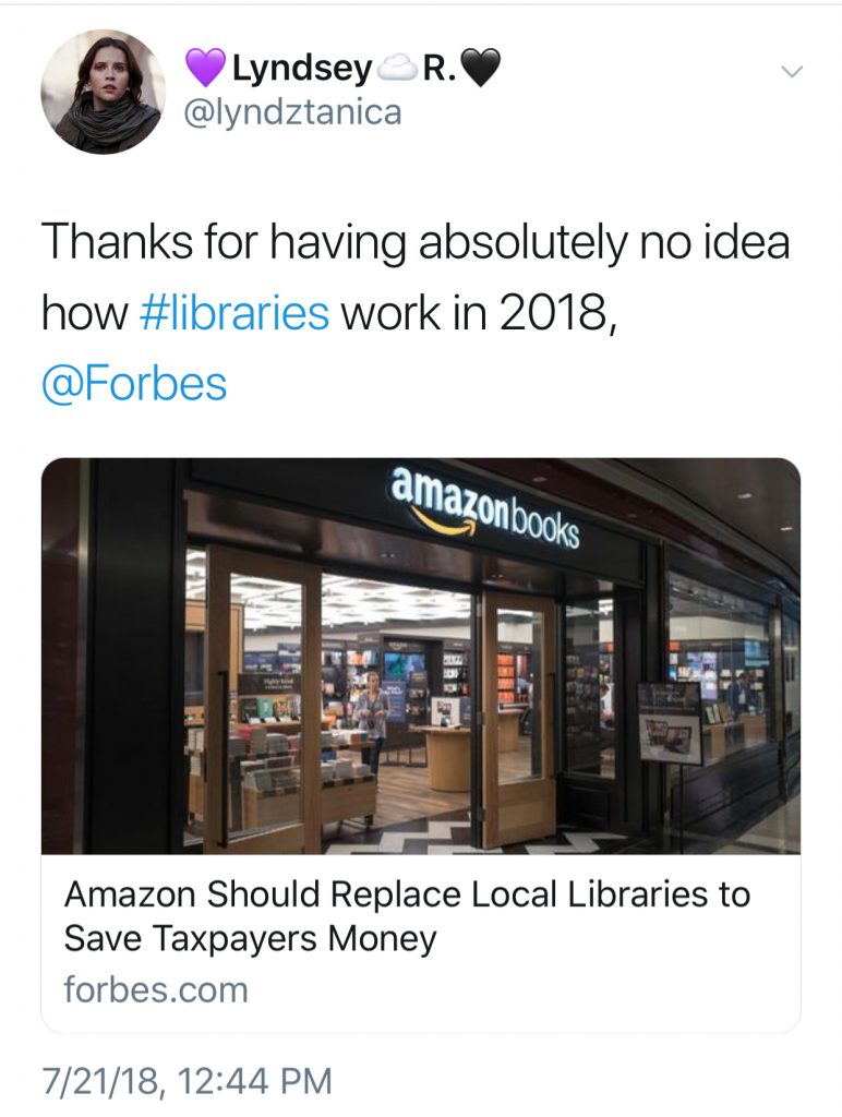 Clapback to a Forbes op-ed recommending getting rid of articles | tweet by Lyndztanica 