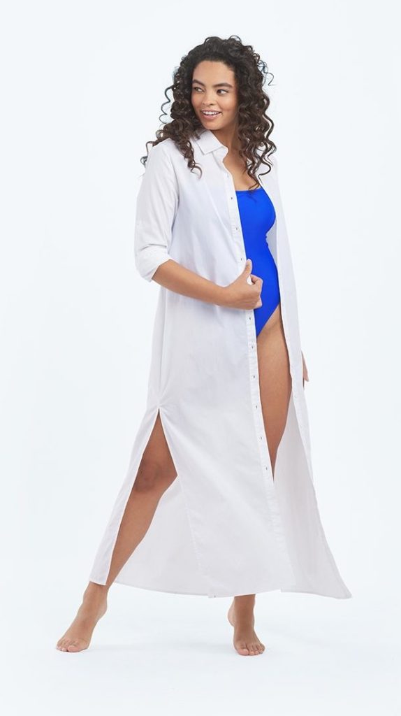 Stylish beach coverups for women: This long coverup from Summersalt can also be styled as a shirtdress.